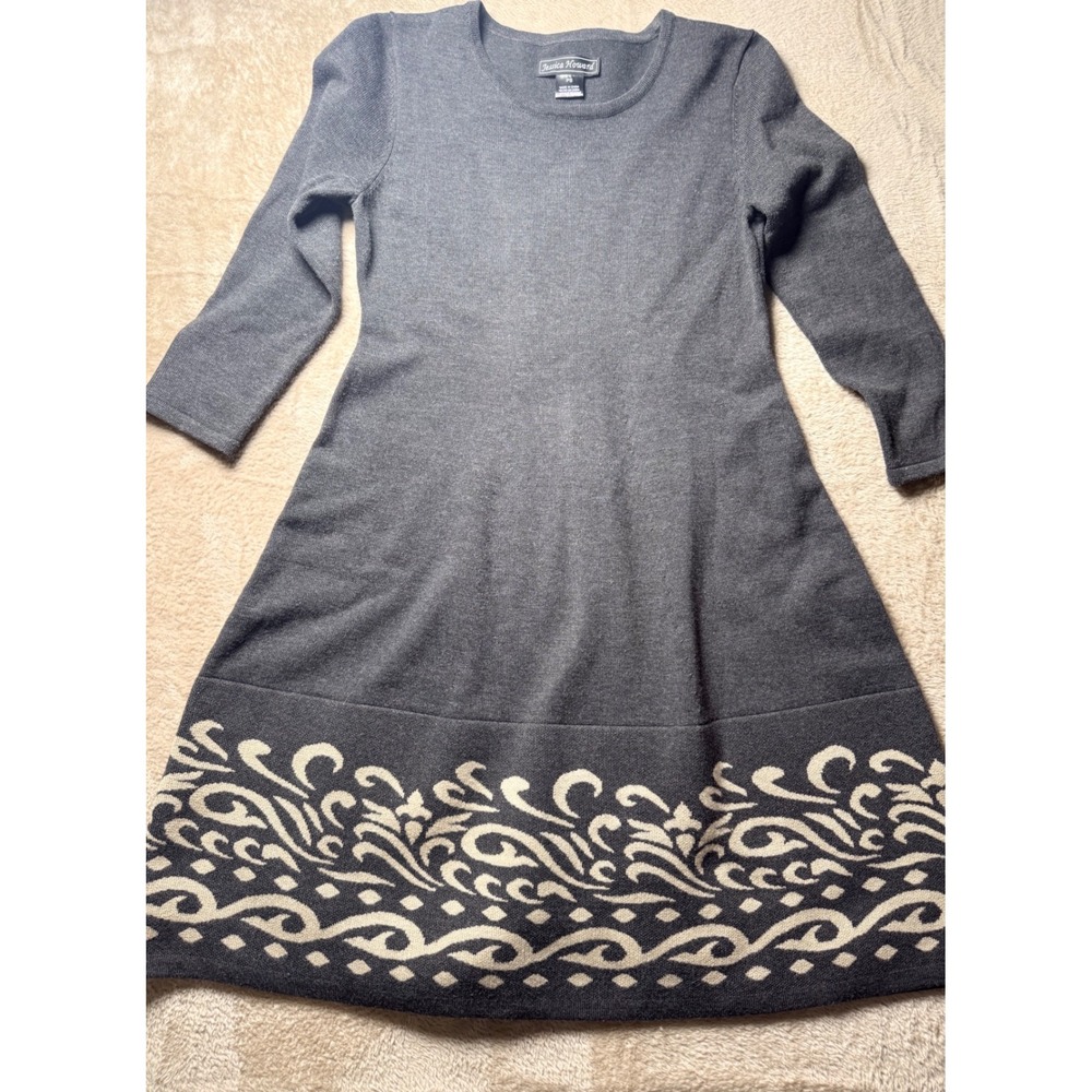Jessica Howard Womens PS Grey Knit Long Sleeve Scroll Hem Sweater Dress Office